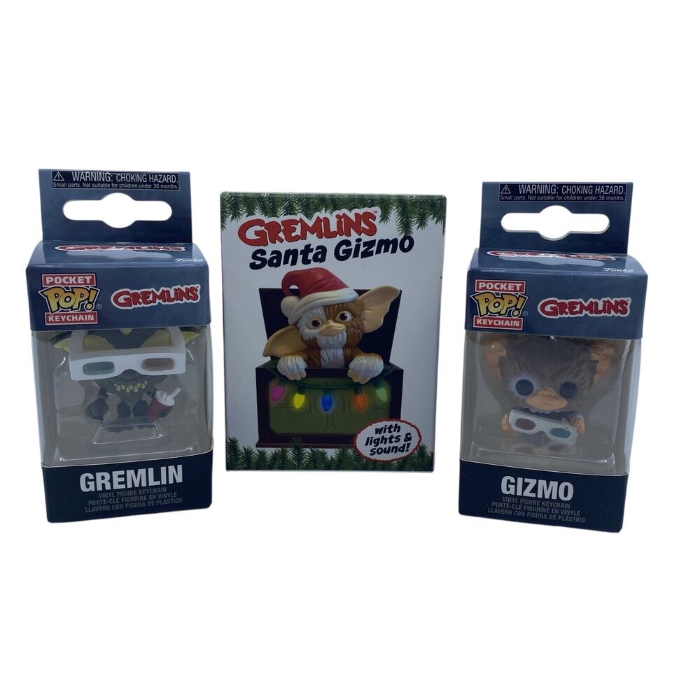 Funko Pop! Gremlins Lot 2 Gizmo & Gremlin Keychains + Santa Gizmo Ornament NIB